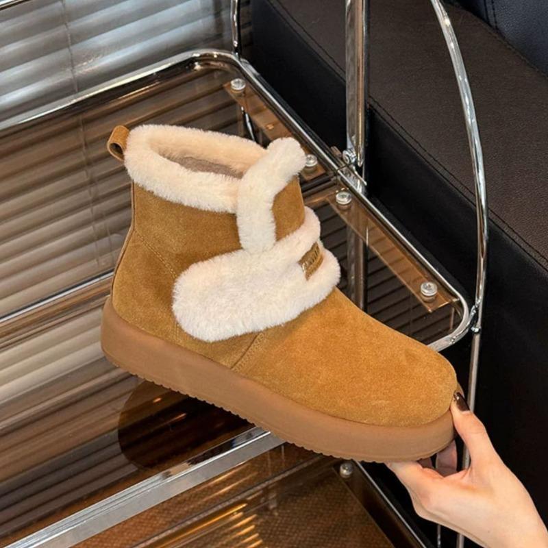Flats Fur Ankle Platform Suede Snow Boots Women Winter Plush Warm Cotton Shoes 2025 Trend Casual Shoes Cozy Non Slip Botas Mujer