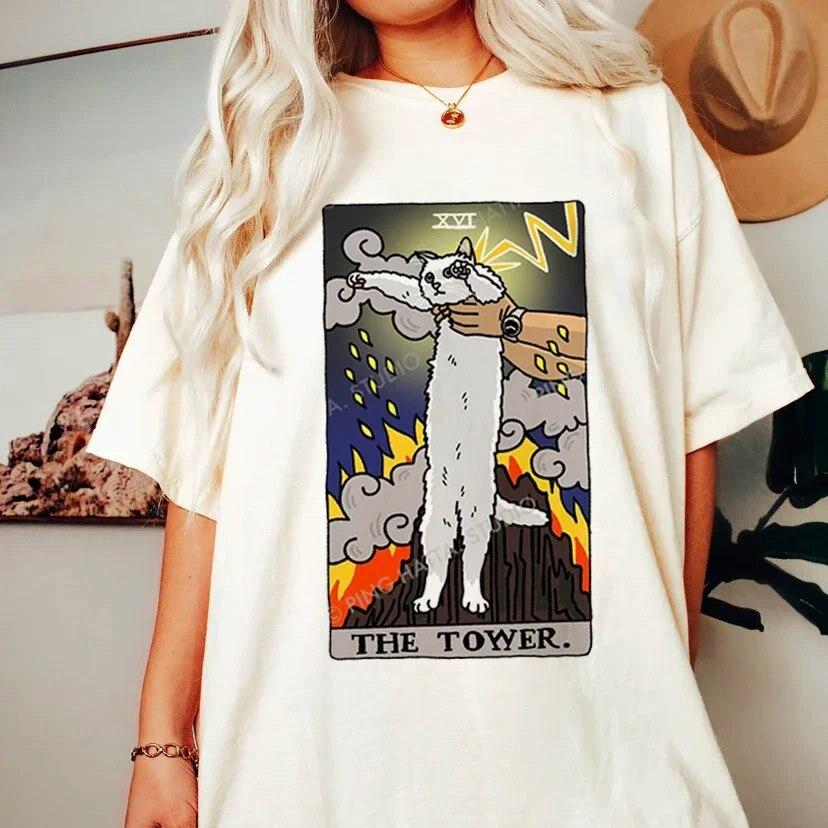 Модная футболка Tarot Cat Kawaii WoUnisex Футболка WoUnisex Футболка с милым рисунком с рисунком Футболка с коротким рукавом WoUnisex Плюс Размер s