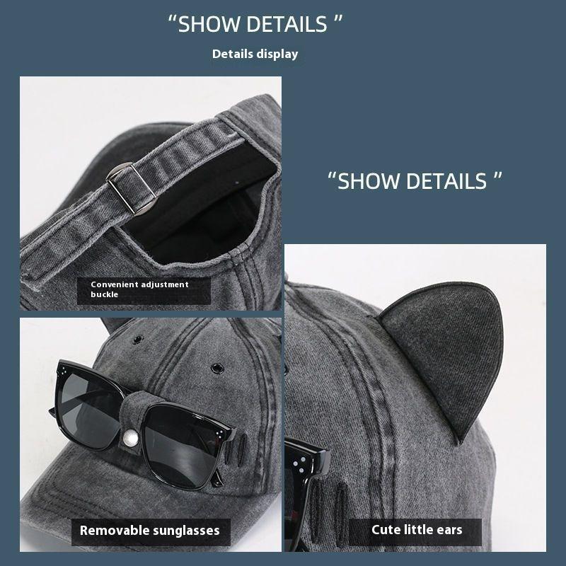 Шляпа с кошачьими ушками, женская, уличная, солнцезащитные очки, кепка с козырьком, ретро, выстиранная, ковбойская кепка