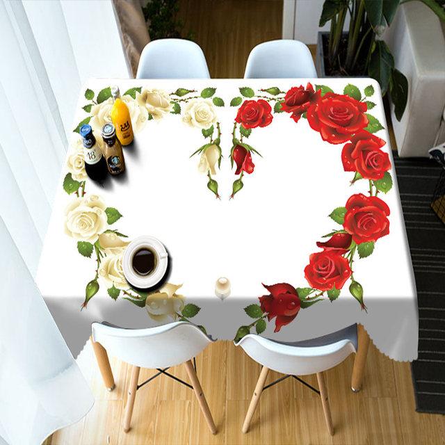 Red And Yellow Rose Flower Pattern Dustproof Washable Cloth Rectangular And Round Table Cloth
