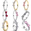 Серебро 925 Красные Розовые Белые Банты Кольцо Для Женщин Украшения Открытый Дизайн Свадебная Вечеринка Модный Подарок
