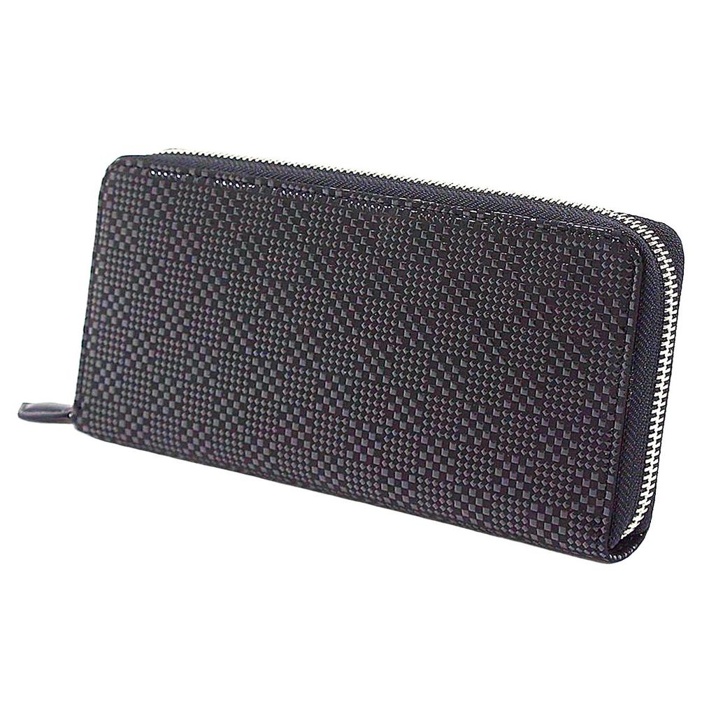 Inden Long Bundle Round Black X Black Small Checkered Pattern [Indenya] Wallet, Wallet, Y, Zipper, Deerskin, Lacquer, 2111-01-167