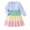 Платье для девочек Детская одежда Осень Новая мода Радужная цветовая гамма Повседневная Полосатый принт Длинный рукав Юбка