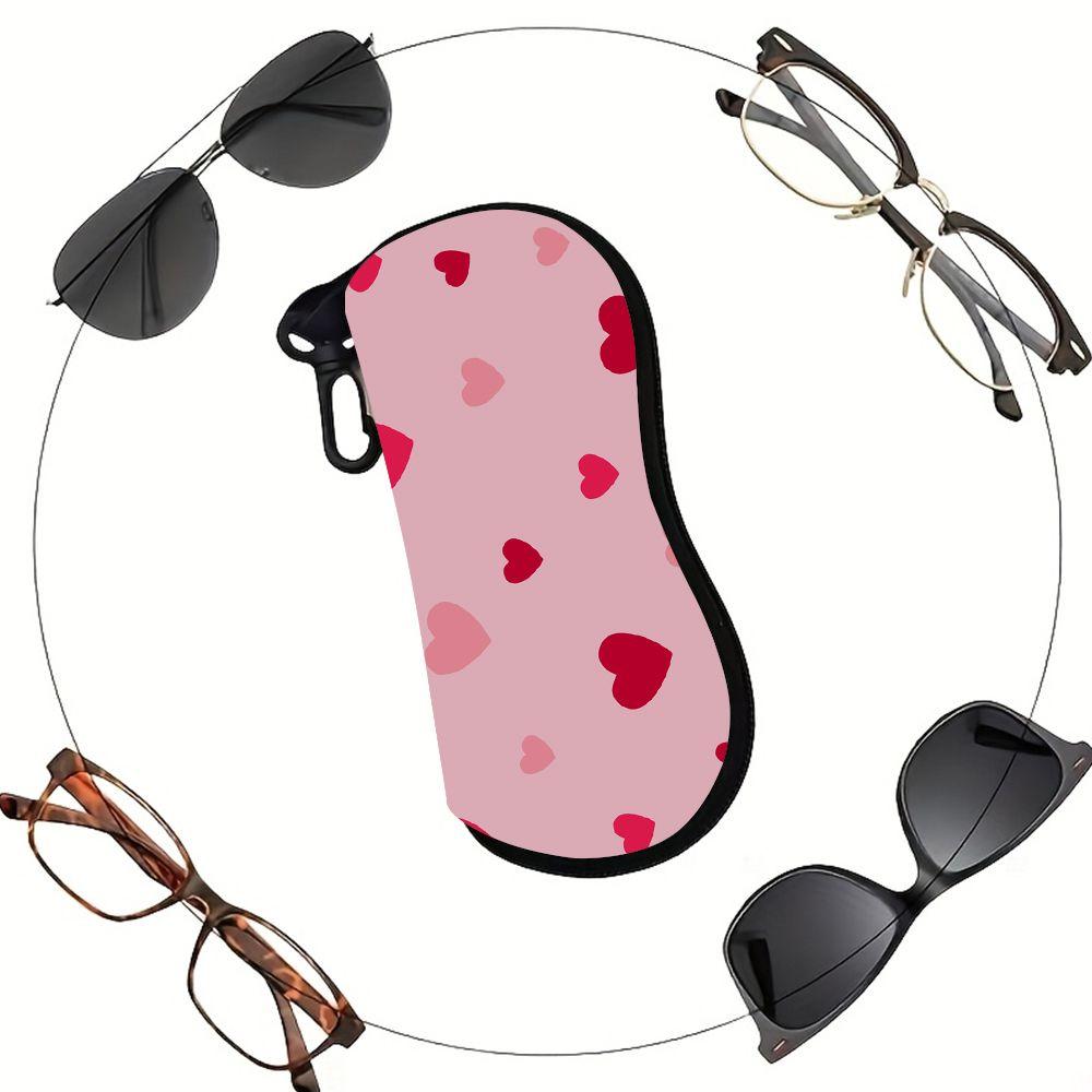 Pink Heart Pattern Soft Eyewear Pouch,Portable Sunglasses Case,Protective Glasses Bag,Lightweight Travel Accessory for Women Girls