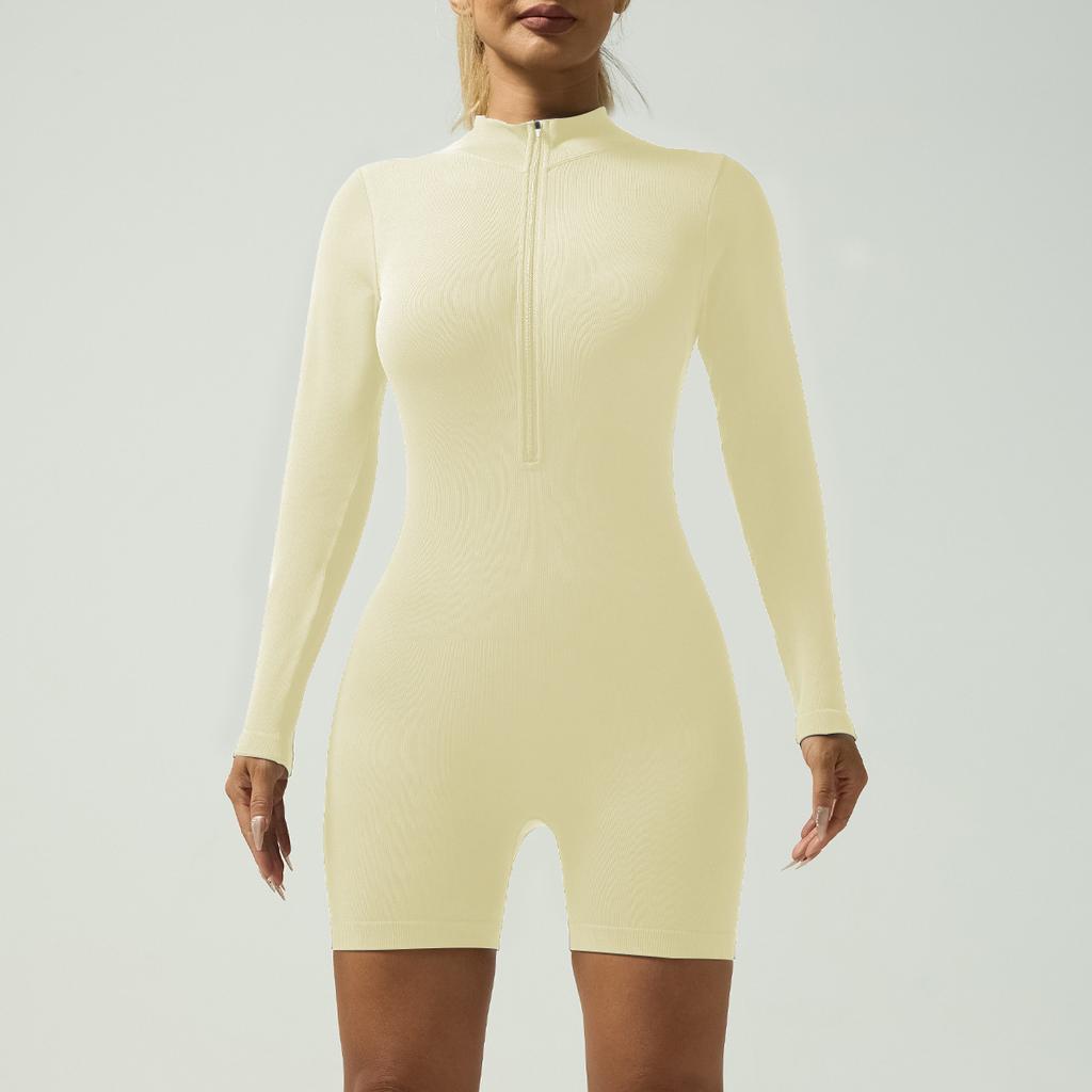 Zip-up one-piece yoga suit, running fitness hip lifting, low-intensity Pilates tight sports one-bodysuit