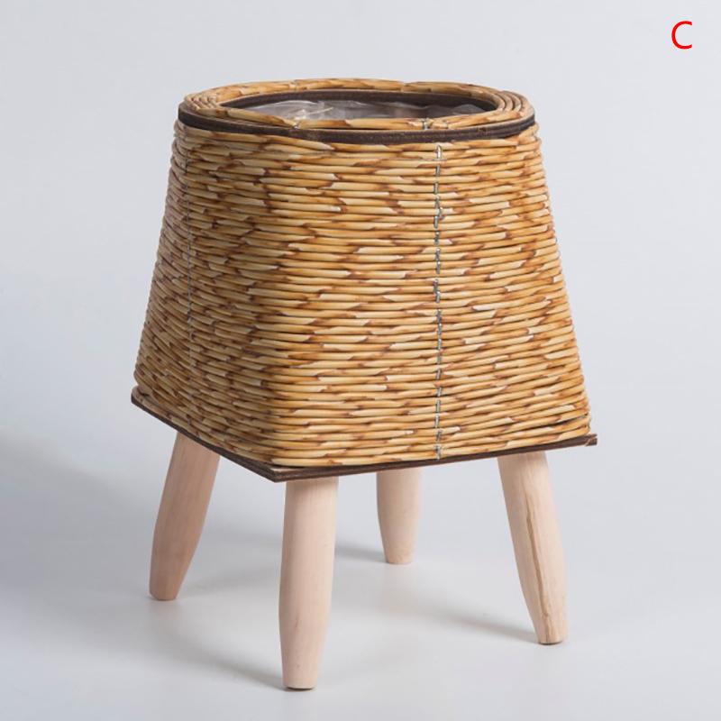 Имитация ротанга, плетеная полка для цветов, кашпо, корзина для хранения ручной работы со съемными деревянными ножками, подставка для цветочного горшка