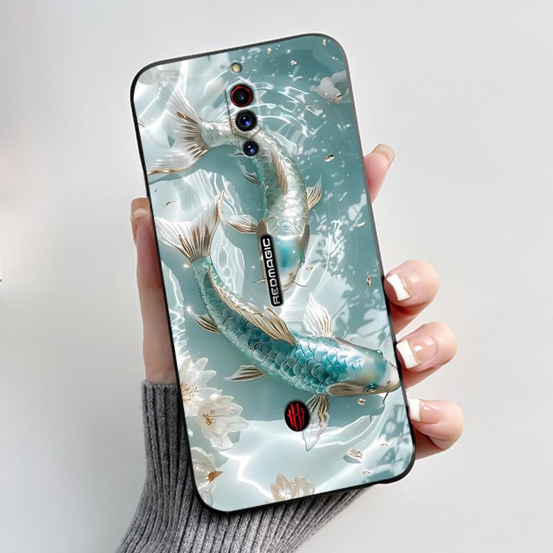 Case For ZTE Nubia Red Magic 5G 5S Cute Heart Rabbit Black Matte Soft Silicone Protective Back Cover RedMagic 5G 5S Phone Case
