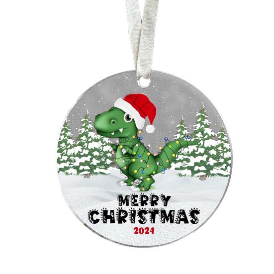 Animal Christmas Ornament 2D Flat Acrylic Ornament Cartoon Santa Hat Animal Hanging Decoration for Christmas Tree Mantel