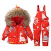 Toddler Baby Winter Down Snowsuit Set – Cartoon Dinosaur Fur Hooded Coat and Snow Pants for Boys Girls
