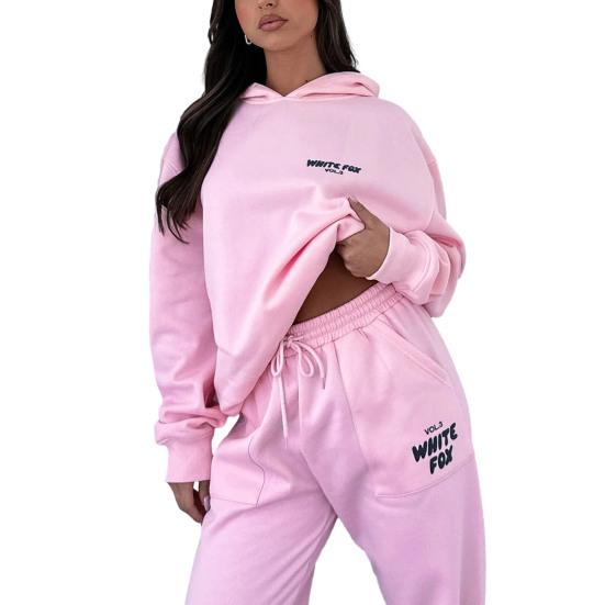 2 Pcs/Set Women Hoodie Pants Set Long Sleeve Thick Letter Print Hooded Drawstring Elastic Waist Ankle-banded Solid Color Top Trousers Lady