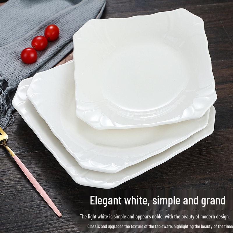 White Porcelain Square Plate for Stir-fry and Hot Dishes - Ideal for Restaurant, Hotel, or Home Use