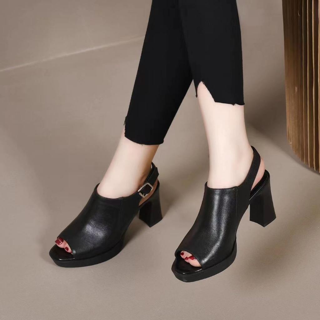 Летние новые босоножки на высоком каблуке с открытым носком Тип 2, модные плетеные женские туфли на толстом каблуке, обувь больших размеров