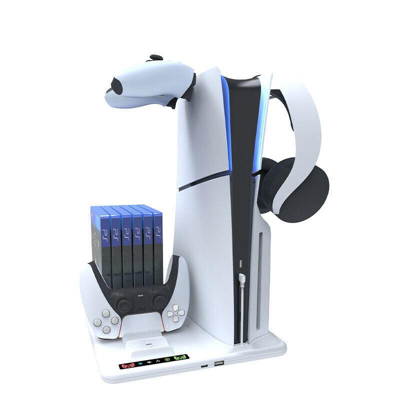 ДЛЯ PS5 Slim с зарядной док-станцией и подставкой для хранения 8 игр с охлаждающим вентилятором и зарядной станцией для контроллера PS5