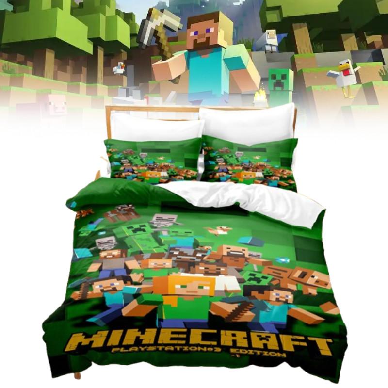 Duvet Minecraft 3d Cover Bedding Set Pillowcase Cartoon Print Double Single