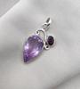 Amethyst Garnet Pendant: Teardrop Sterling Silver Gemstone Jewelry