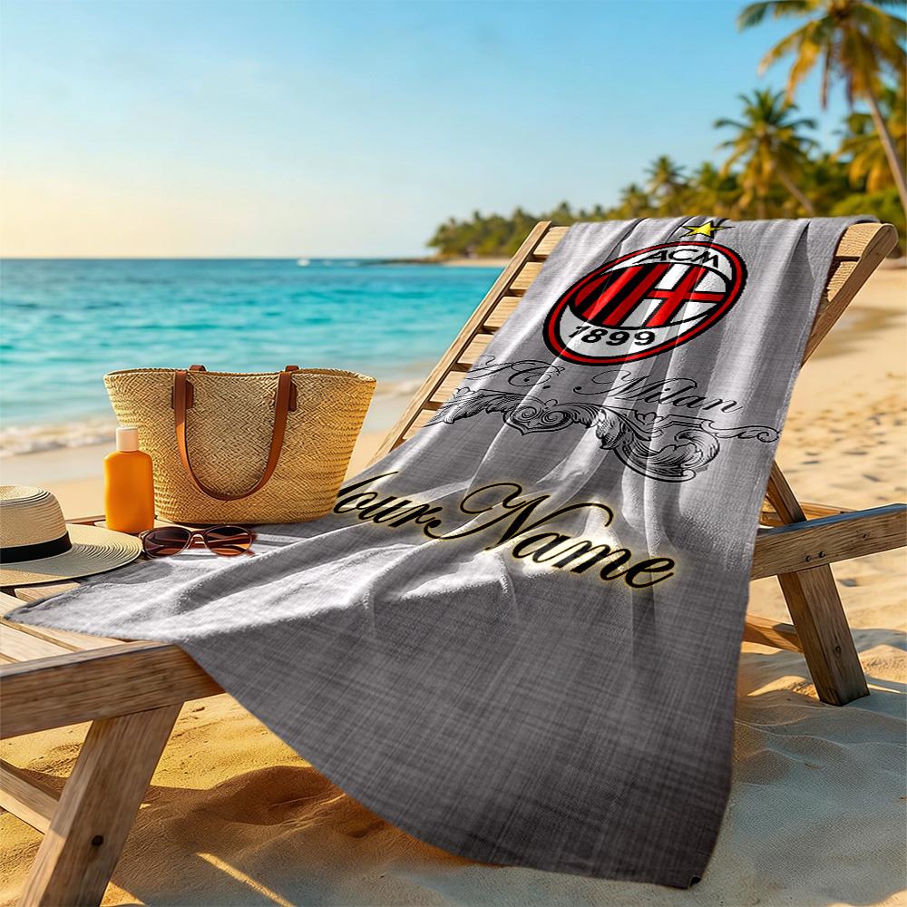 Ac Milan Personalized Text Beach Towel High Absorbency & Quick-Dry Suitable for Swimming Gym Camping Yoga Vacation