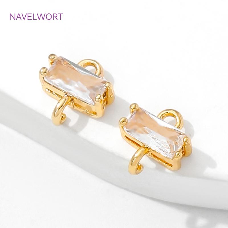 7.5mm*8mm 18K Gold Plated Brass Square Crystal Glass Connector Charms,Connectors For Jewelry,DIY Jewelry Making Materials