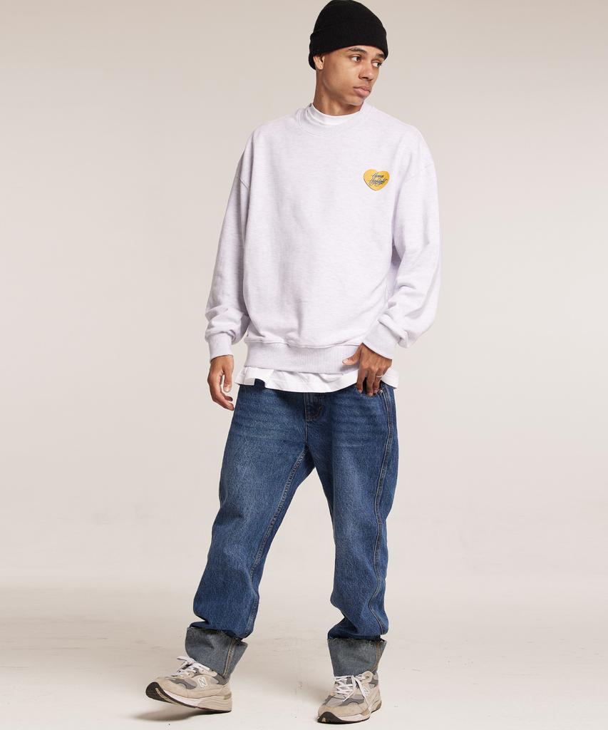 CREAM SODA LAB Human Highlight Sweatshirt Small Heart Light Gray Yellow