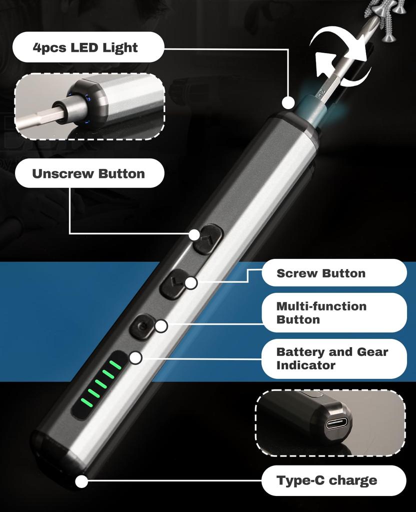 Набор прецизионных электрических отверток 68 в 1, мини-аккумуляторные 64 биты S2, 5 настроек крутящего момента, светодиодный индикатор для ремонта электроники ПК, радиоуправляемого оборудования