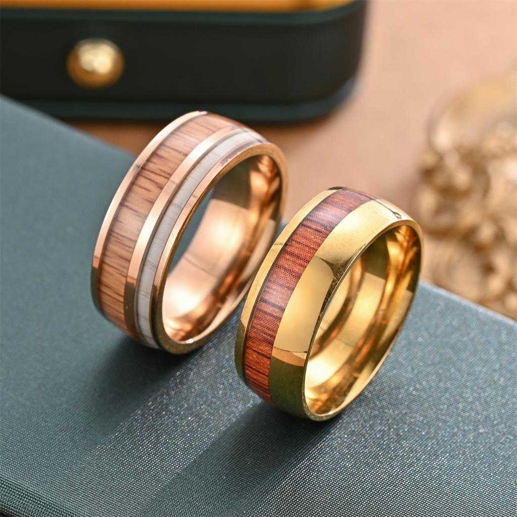 New 8mm Inlaid Acacia Wood Men's Fashionable Wood Grain Gift Ring