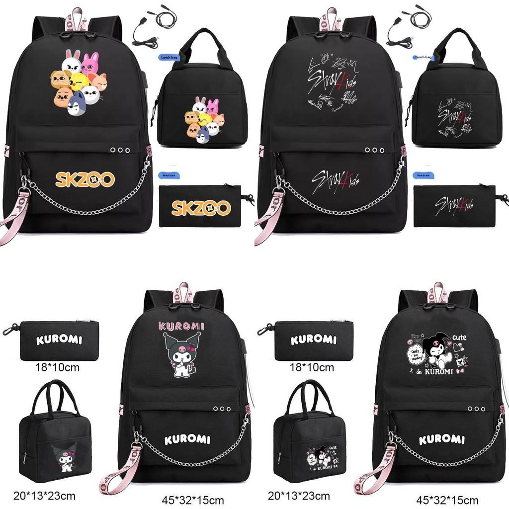 Stray Kids Kuromi Chain Double Shoulder Bag Lunch Box And Pen Case For Casual Travel