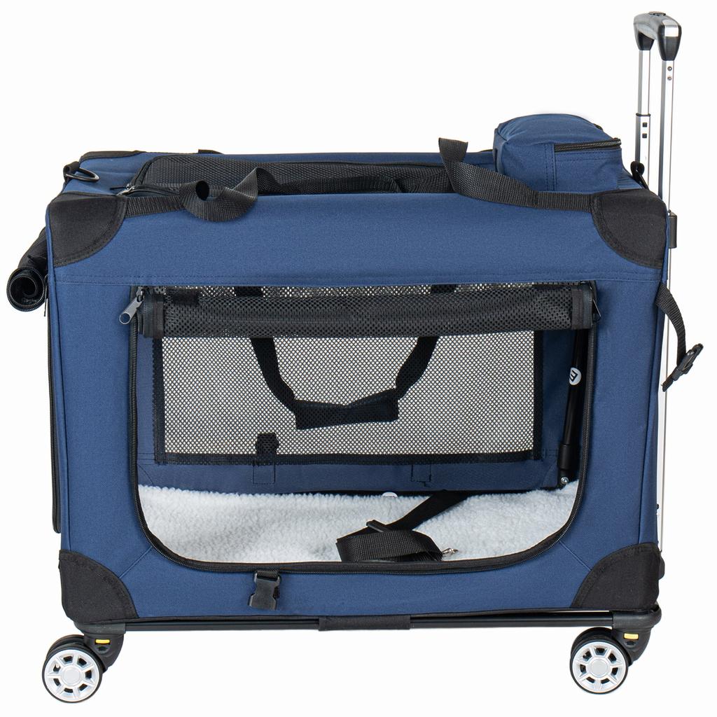 2-in-1 Foldable 60cm Carrier for Medium to Large Dogs, Transport Bag with Wheels, Box with 3 Doors and Mesh Windows, for Indoors, Outdoors and Travel