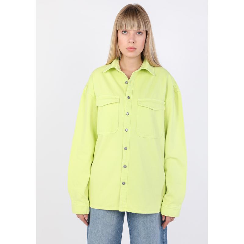 Женская джинсовая рубашка оверсайз неоново-зеленая