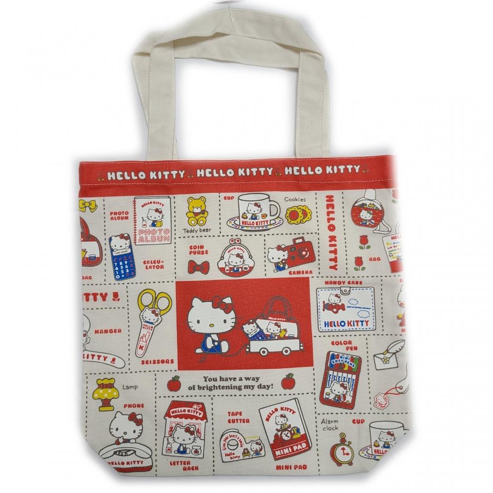 Сумка-тоут Sanrio из хлопкового полотна с ластовицей, большой вместимости, с рисунком сзади и спереди, с милым персонажем Hello Kitty A