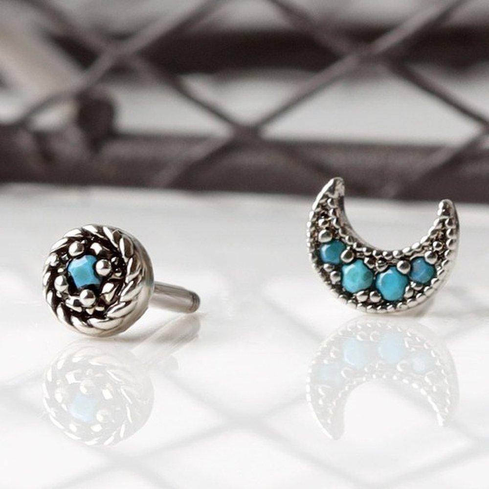Blue Cubic Antique Silver Moon Surgical Steel Piercing Surgical Piercing Daily Piercing Basic Piercing Women's Piercing
