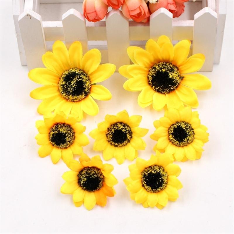 50 Pcs Artificial Flower Yellow False Sunflower 4cm 6cm 10cm Sizes For Handmade Craft Projects