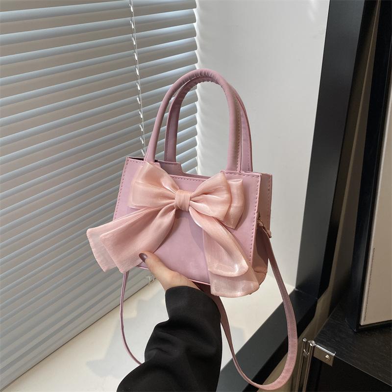 Spring New Style Fresh and Sweet Beauty Single Shoulder Crossbody Bag Fairy Style Bow Handheld Trendy Square Bag