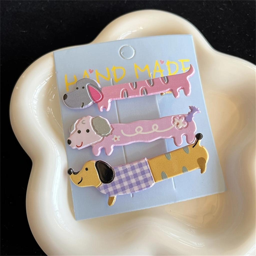3pcs/set Puppy Cat Barrettes Acrylic Cute Animals Geometric Hair Clips Hairpin Side Pins Women Hair Accessories