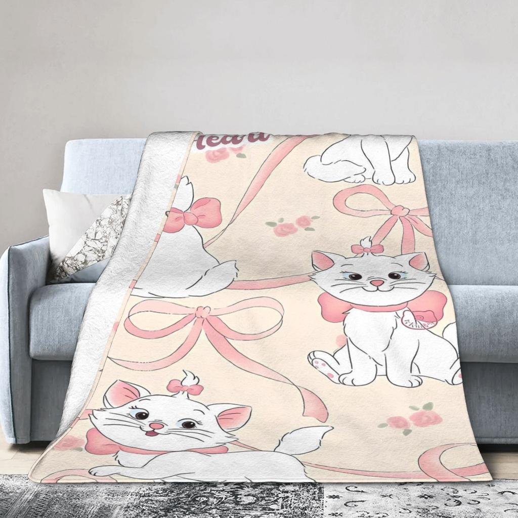 Marie Cat Aristocats Blanket Fleece Summer Air Conditioning Portable Lightweight Throw Blanket for Bed Travel Bedspread
