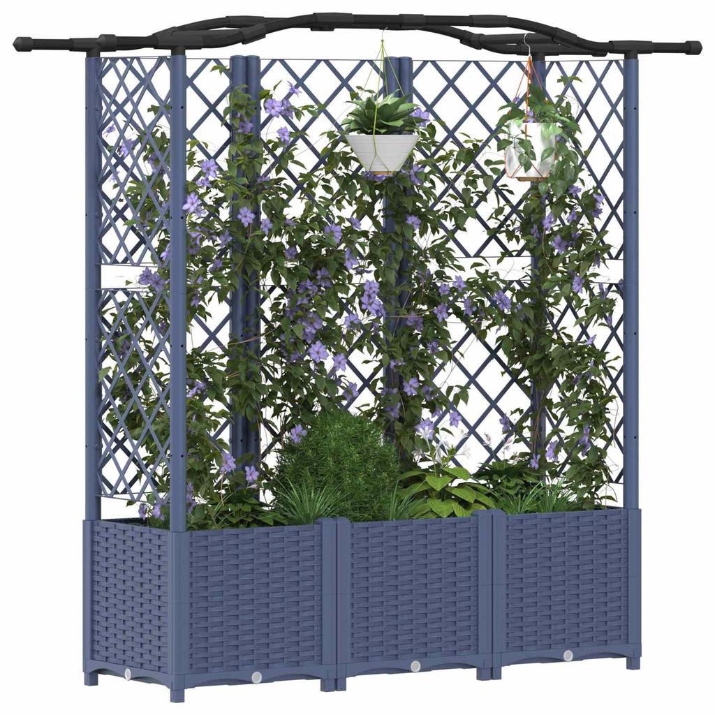 Raised Garden Bed with Trellis and Hanging Roof Gray 163 x 40 x 141 cm PP