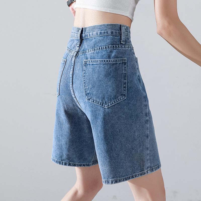Five-point Jeans for Women's Summer Thin Models, New High-street Trendy High-waist Points, Loose Wide-leg Medium Pants for Women