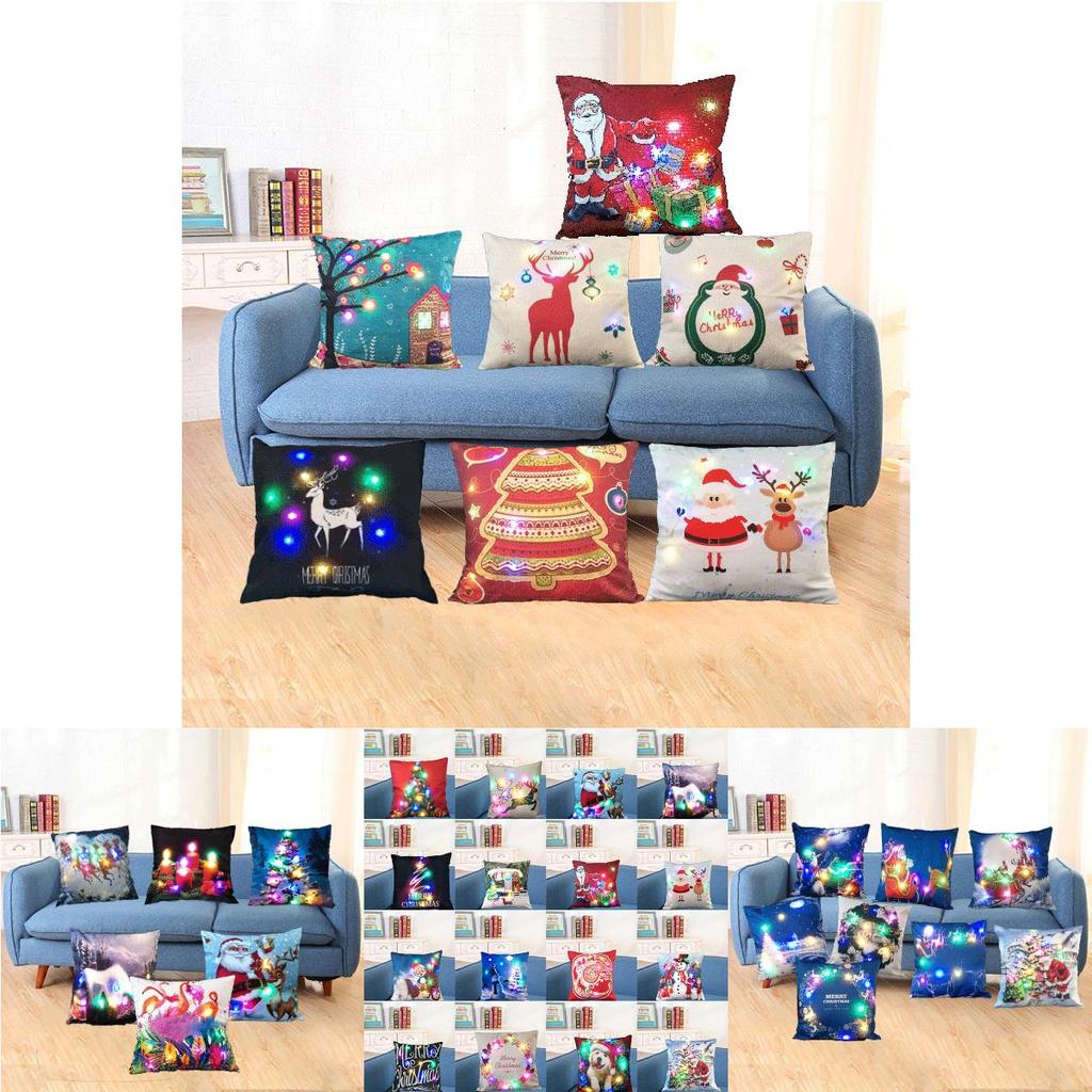 Elegant Cotton Linen Pillow Cover With Led Lights For Charming Christmas Decor