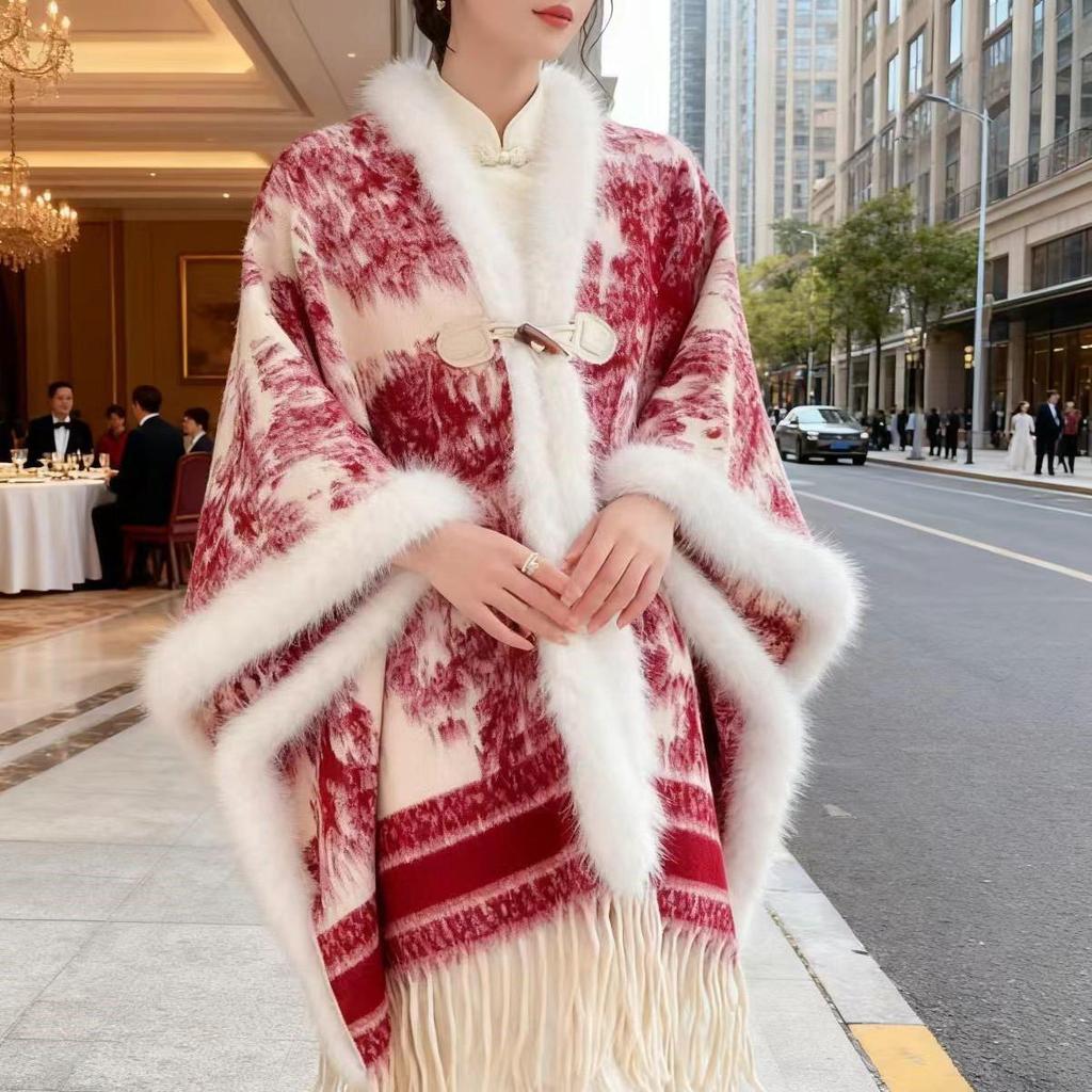 Элегантный женский шаль-накидка с цветочным узором в стиле акварели - Мягкая на ощупь, как кашемир, с бахромой