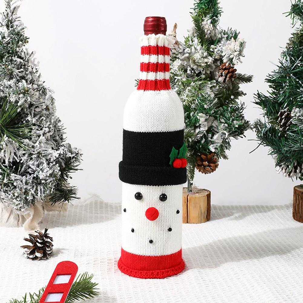 Christmas Wine Bottle Cover Set Santa Snowman Woven Wine Bottle Bags For Christmas Party Dinner Table Decorations New Year Gifts