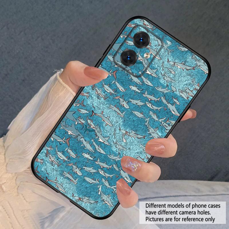Cartoon Blue Shark For Moto Edge 40 50 Neo 5G E 14 15 G04 G05 4G G24 G34 G35 G54 POWER G55 G75 G84 85 silicone soft phone case