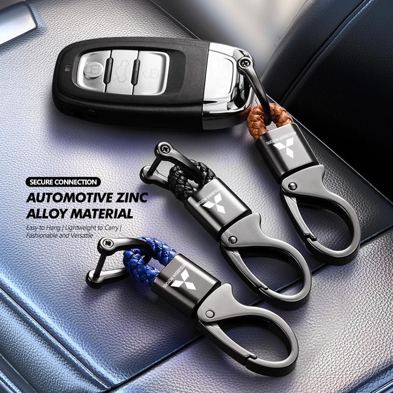 Alloy Leather Strong Carabine Shape Key Ring Accessories For Mitsubishi Outlander Lancer L200 ASX Pajero Grandis Eclipse