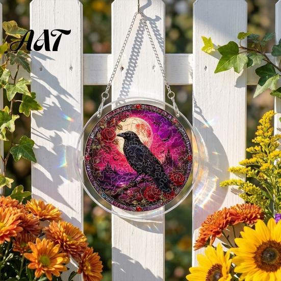 Acrylic Hanging Suncatcher Halloween Puzzle Ornament, Stained Glass Style Window Hangings, Wall Mysterious Atmosphere Decor Pendant with