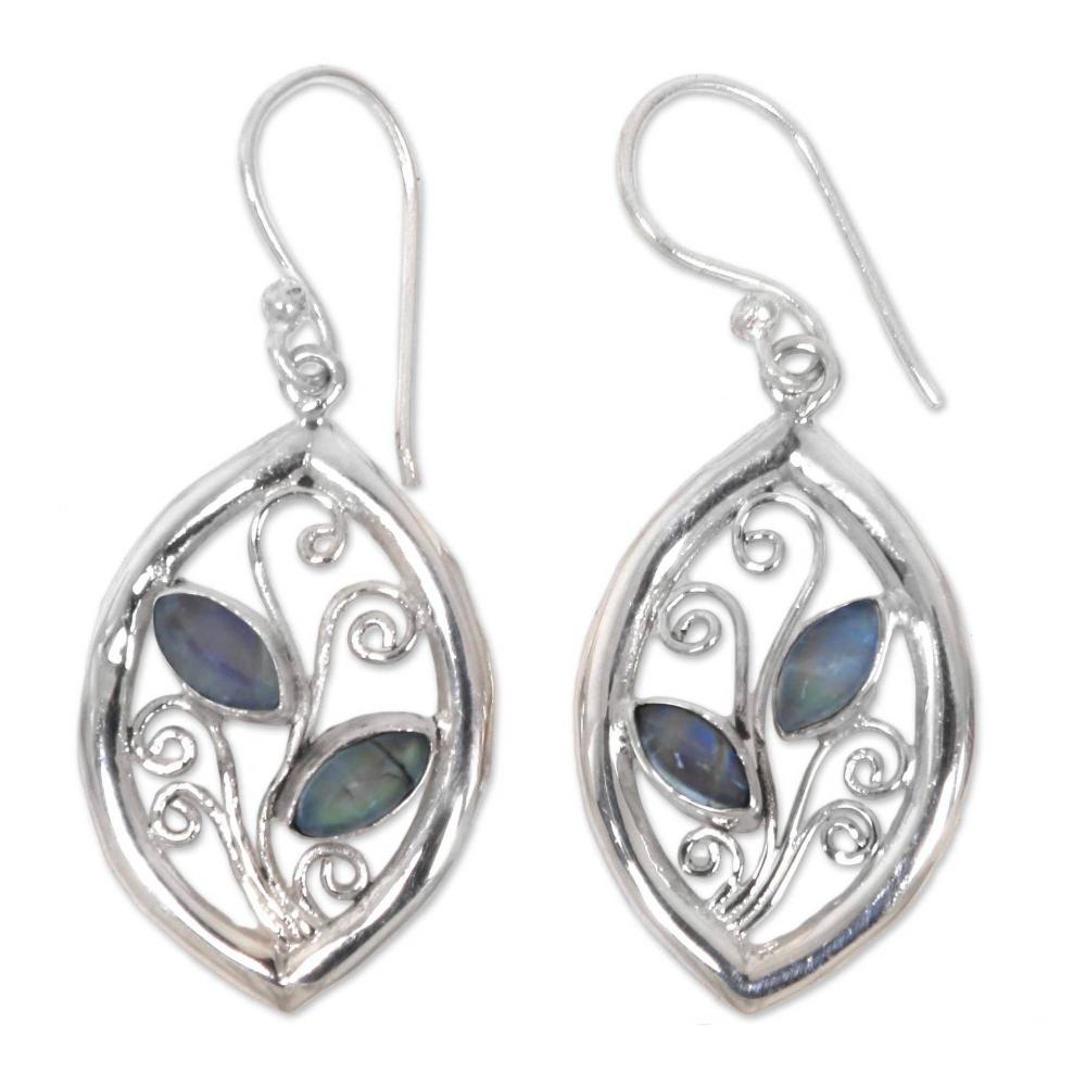 Charm gift Chic Hook Dangle Multi-Gemstone Ear Stud Rainbow Moonstone Earrings Leaf