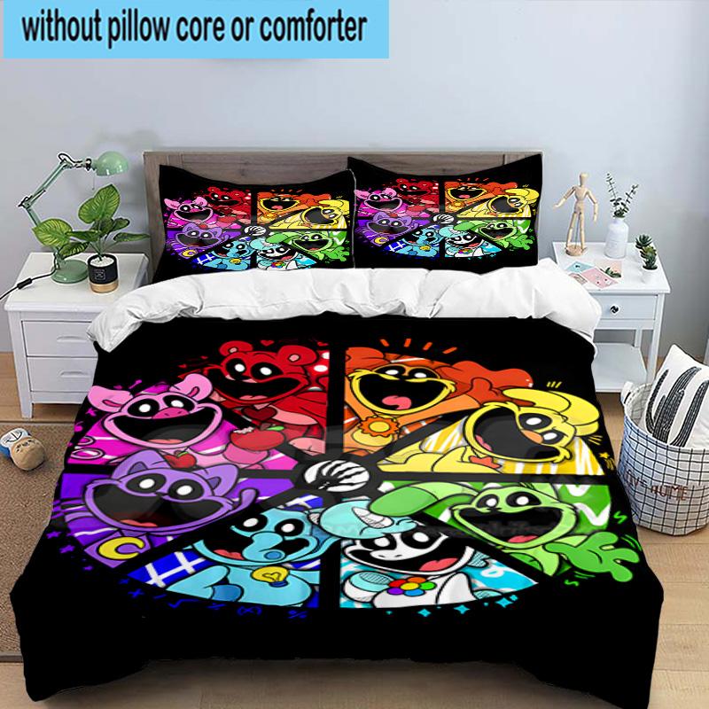 3PCS Happy smiling Cartoon Characters 3pcs Bedding,Including 3PCS Duvet Cover And 2pcs Pillowcases Perfect for Christmas,Ideal for Bedroom, Dormitory