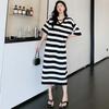 MODIQUE Лето плюс размер Элегантная женская свободная универсальная футболка трапециевидной формы в полоску с длинными рукавами Длинное платье Женские повседневные хлопковые платья с короткими рукавами и v-образным вырезом