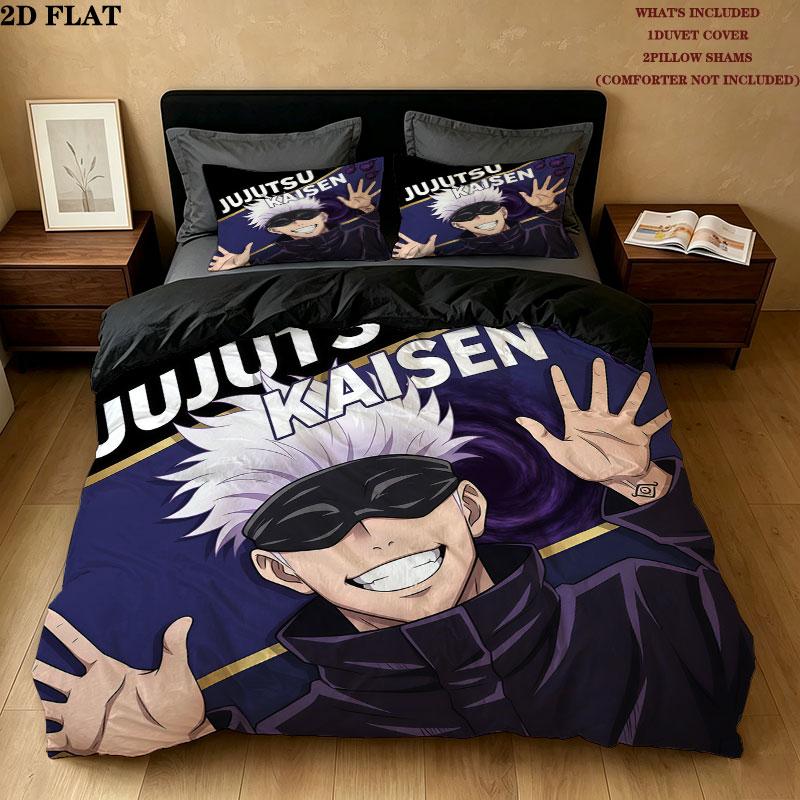 Jujutsu Kaisen Pattern Bedding Quilt Set Quilt Cover Pillowcase Home Birthday Gift(1 * duvet cover + 2 * pillowcase, without core)
