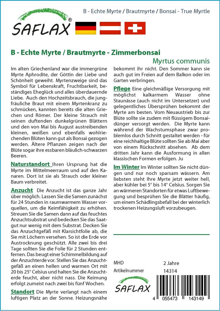 SAFLAX Garden in the Bag - Бонсай - Мирт настоящий - 30 семян - С субстратом в подходящем пакете - Myrtus communis