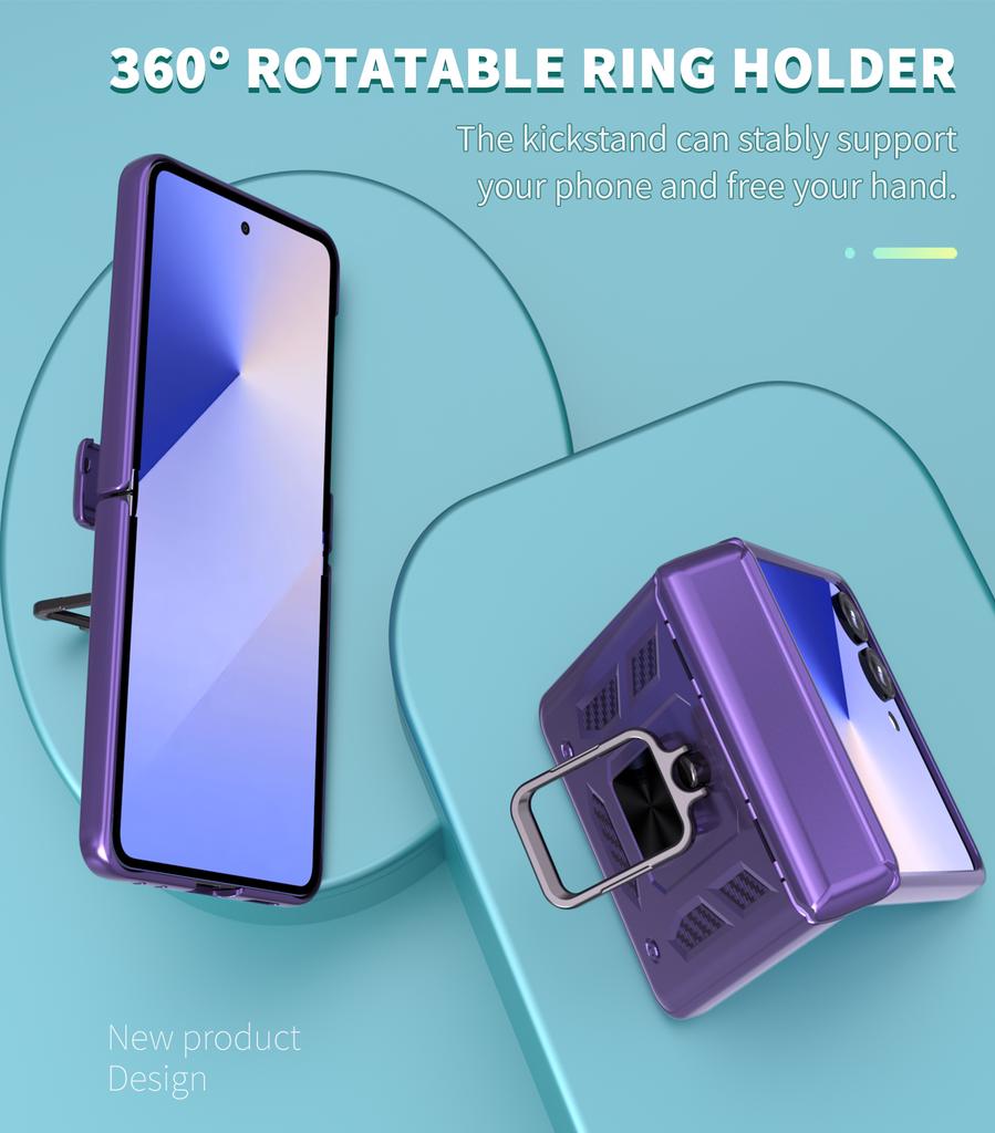 Ring Holder KickStand PC Phone Case for Samsung Galaxy Z Flip 8 7 5G Spring Hinge Protection Comfortable Grip Slim Sturdy Cover