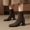 Модные новые осенне-зимние женские ботинки с квадратным носком, женские модные ботинки, женские универсальные ботильоны на высоком каблуке, облегающие ботинки