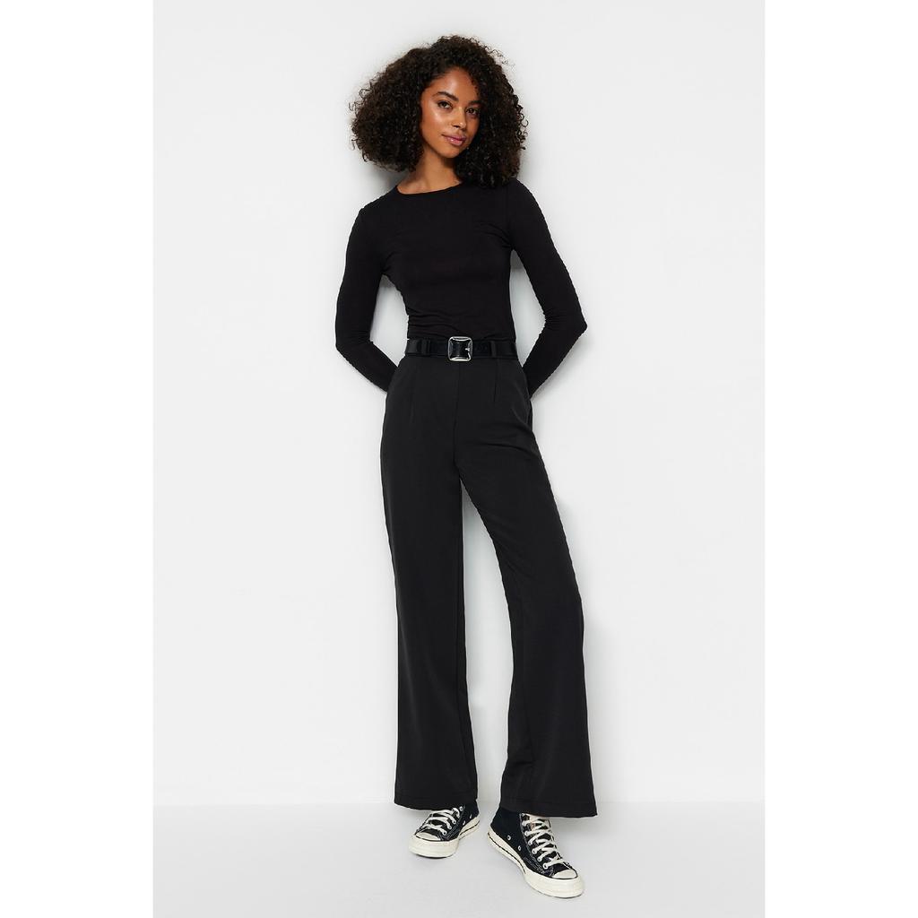 Black Wide Leg Woven Trousers Twoaw21pl0076