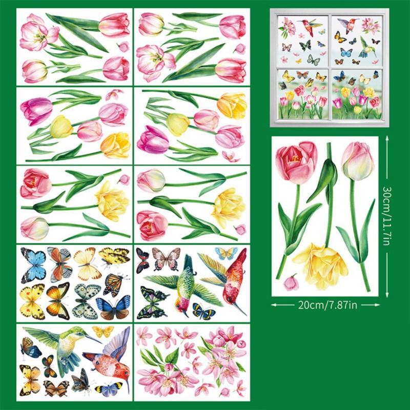 Съемные весенние и летние стеклянные оконные статические наклейки декоративные цветы настенные наклейки для домашнего магазина стеклянные витрины декор